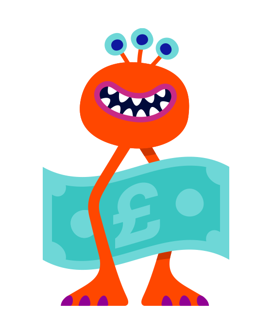 Mr Orange with pound note